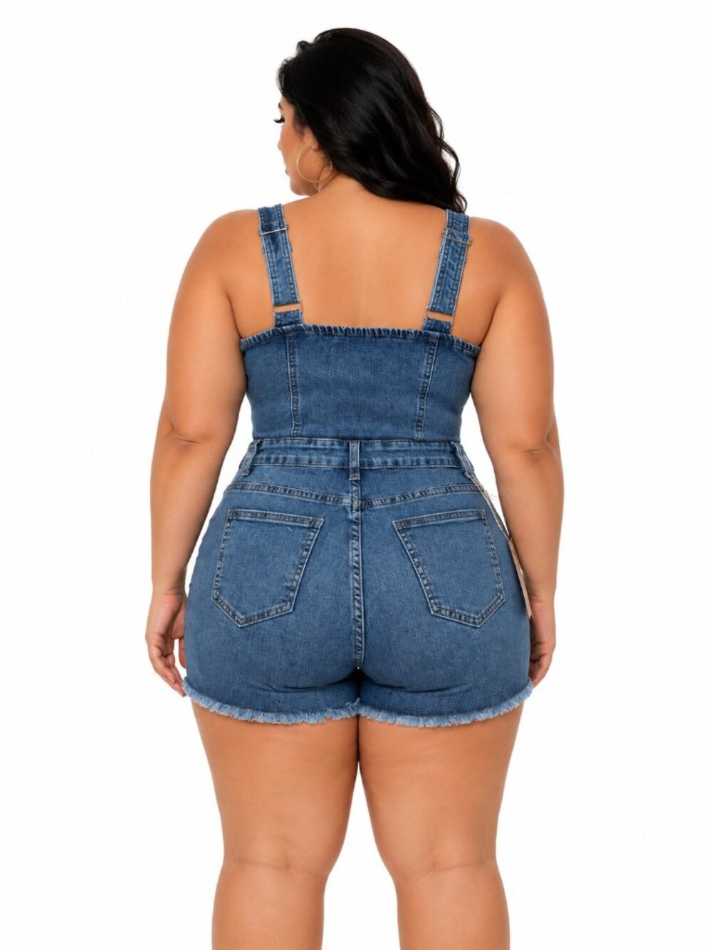 Plus Size Distressed Denim Cargo Rompers - Picture 2 of 2